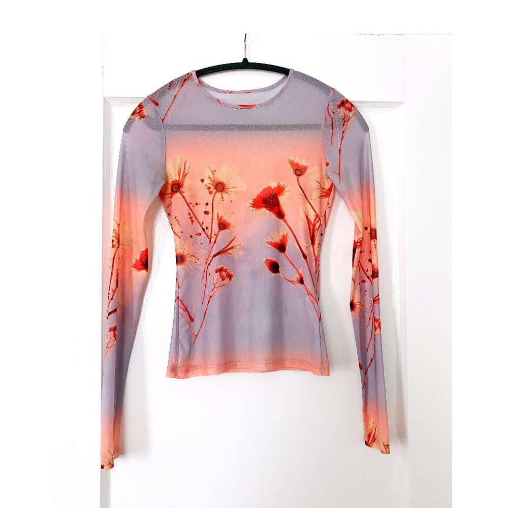 Miaou Power Mesh Long Sleeve Tee in Sunrise size XS